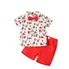 Roupas de Verão para Meninos Conjunto de Camisa de Manga Curta com Papai Noel e Rena Conjunto de Duas Peças com Shorts para Meninos Fornecimento Transfronteiriço Roupas Infantis