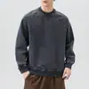2025 Nuevo Otoño Japonés Retro Tejido Denim Hombres Cuello Camisero Manga Larga Vintage Lavado Sudadera Holgada Versátil