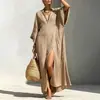 Vestido Largo Casual de Verano 2026 Transfronterizo AliExpress Amazon para Mujer con Cuello en V y Mangas Murciélago Holgadas para Vacaciones
