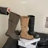 Botas de caña alta con punta redonda, nuevo estilo nicho vintage 2026, primavera y otoño, tacón grueso, botas con hebilla de cinturón, versión coreana de botas de caballero
