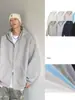 Sudadera con Capucha Estilo Americano de Doble Cremallera para Hombres y Mujeres, Chaqueta Cardigan Holgada de Hombros Caídos de Color Sólido, Estilo Perezoso de Calle, Fuente Mayorista