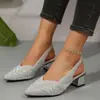 Sandalias de cuña con punta de strass de talla grande transfronterizas europeas y americanas para mujer, zapatos poco profundos de textura metálica para baile y trabajo para mujer