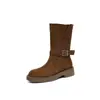 Botas Martin vintage estilo francês para motocicleta para mulheres, outono e inverno de 2026, camurça de vaca, salto grosso de 4 cm, uso duplo, novas botas western de bico redondo