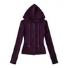 Ry25246-25 Nuevo Estilo de Invierno Chaqueta Deportiva Corta con Cremallera Americana Sudadera con Capucha de Terciopelo Ajustada para Mujer Yoga