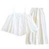Novos Pijamas de Verão com Alcinha e Calça Capri Jacquard de Algodão Color Sólida Elegante Artístico Colete Roupas de Casa Emagrecedoras Femininas