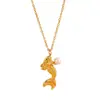 Collar Transfronterizo, Estilo de Lujo Ligero de Nicho, Collar de Acero de Titanio con Perla de Sirena para Mujer, Chapado en Oro de 18 Quilates, Collar de Perlas Naturales