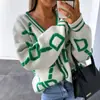 Estilo europeo y americano comercio transfronterizo comercio exterior Amazon bordado de toalla jacquard V-neck cárdigan de punto 2026 otoño nuevo suéter para mujer