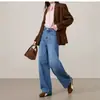 Estiloso! Caimento Relaxado 2026 Primavera Novo Modelo Calça Scimitar Solta Casual Jeans Azul 6207
