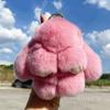 Peluche de Conejo Durmiendo de Piel Genuina de Conejo Rex Jinnew Colgante Pequeño Luz de Llavero de Bolso de Lujo Llavero de Coche