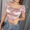 Aliexpress Amazon Europa e América Novo Top Sexy de Cetim Brilhante com Gola Quadrada e Alça na Cintura