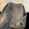 Suéter de Punto Roto con Cuello Redondo para Hombre Otoño Invierno Nuevo Estilo Suéter para Hombre Japonés Retro Suéter de Moda Casual Cálido