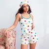 Amazon Cross-border Novo Estilo Roupa de Casa Estampa de Coração Camisola Shorts Touca de Banho Pijama Conjunto de Três Peças Feminino Comércio Exterior