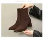 Elegantes botas tobilleras ajustadas con forro de polar estilo francés para mujer, novedad otoño e invierno 2026 versión coreana, versátiles, con tacón grueso, para combinar con faldas
