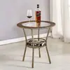 Conjunto de Mesa y Sillas de Balcón Pastoral Tejido de Ratán Mesa de Café Pequeña de Ocio Mesa Redonda Pequeña de Vidrio Templado Mesa para Beber Té Fábrica