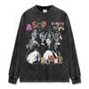 Camiseta de manga corta con estampado de A USD AP Rocky de hip hop americano transfronteriza, manga larga lavada, holgada, con capucha pesada para hombre