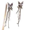 Pendientes de clip con borla de mariposa blanca brillante y diamantes, sin agujeros, diseño de nicho para mujer, personalizados, dulces, modernos y atractivos.