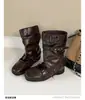 Botas romanas de perna oca laço aumento de altura meia-panturrilha Botas western femininas 2026 novas duas maneiras de usar sapatilhas removíveis