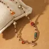 Nuevo collar de piedra cuadrada colorida de estilo artístico y relajado, cadena para la clavícula de tono marrón vintage desgastado con ágata roja que realza el cutis