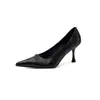 Zapatos de tacón alto estilo socialité elegantes de 7 cm, nuevo modelo de verano 2026, punta fina, tacón de aguja, zapatos de cuero sin cordones de corte bajo