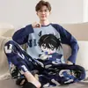 Pijama para Hombre Manga Larga Algodón Puro Primavera y Otoño Delgado Estudiante Joven Dibujos Animados Ropa de Casa Holgado Tallas Grandes Traje