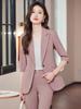 Alta Moda Primavera Verano Otoño Gris Manga Siete Puntos Chaqueta con Cuello de Traje Pequeño Pantalón para Mujer Traje de Dos Piezas Elegante para Ir al Trabajo