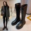 Botas de Caballero para Mujer 2025 Otoño e Invierno Populares Botas Largas de Suela Gruesa Botas Largas con Cordones Botas de Equitación Botas Altas Botas de Cuero por Encima de la Rodilla para Mujer