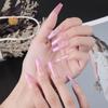 Uñas Francesas Largas de Ballet Uñas Redondas Cabeza Plana Manicura Portátiles Uñas de Ataúd Trapezoidales Color Puro Parche Uñas Postizas Perla