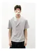 Camiseta de Manga Corta con Cuello de Solapa Botonada y Patchwork Estilo Retro Americano para Hombre, Tendencia Holgada Capa de Aire Líquido Top de Media Manga