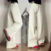 Calça Jeans de Corte Reto Tamanho Plus para Mulheres Curvilíneas, Estilo Outono e Inverno, Corpo Pera, Calça Wide Leg Solta e Relaxada para Mulheres