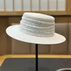 Sombreros de Alta Calidad para Mujer de Primavera y Verano, Sombrero de Paja Simple Estilo Francés con Cinta y Copa Plana, Sombrero Pequeño Retro Británico, Sombrero de Sol Estilo Americano