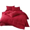 Juego de Cuatro Piezas de Boda de Alta Gama Nueva Funda de Edredón Roja Grande con Lazos Algodón Peinado Habitación de Boda Dote Ropa de Cama Xi