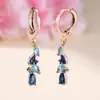 Pendientes Geométricos Largos de Marquesa con Aguamarina y Diamante Transfronterizos Europeos y Americanos, Modernos y de Alta Gama Elegantes, Modelos Populares de Venta Caliente