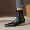 24 Botas de Mujer Nuevas para Otoño/Invierno con Punta Fina Mate y Tacón Medio Asimétrico hasta Media Pantorrilla Color Merade Botas que Envuelven la Pierna