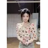 Camiseta de Manga Larga con Espalda Descubierta y Estampado de Malla, Ropa Interior Base, Estilo Dulce, Chica Suave, Francés, Dopamina, Ligeramente Gordita, Deseo Puro