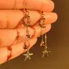 Amazon Style Aretes de Estrella Dorada de Cinco Puntas, Aretes Sencillos y Versátiles con Colgante de Luna, Joyería de Regalo para Mujeres