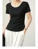 Camiseta de manga corta acanalada con cuello en U para mujer, nuevo estilo verano 2026, corte ajustado, diseño holgado, top versátil, camiseta básica