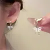 Brincos de Laço Super Brilhantes e Requintados para Mulheres, Luxo Leve, High-End, Brincos Elegantes, Brincos de Nicho e Únicos, Brincos de Orelha, Acessórios de Orelha, Fechos de Orelha