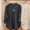 Camisa Feminina de Linho Mesclado Listrada com Gola Alta e Mangas 7/8 em Estoque, Novo Modelo Primavera 2026 483873 483874