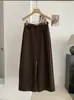 Pantalones casuales KEKEZOON de tiro alto, color liso, pierna recta, pierna ancha, mezcla de lana, estilo coreano, pantalones largos versátiles con cinturón, para mujer, 9117