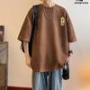 2023 Verão Nova Chegada Hong Kong Estilo Moda Moda Marca Homens Camurça Crew Neck Camiseta de manga curta Masculino ins Adolescente Loose Top
