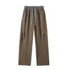 Roupas Masculinas ACU Calças Esportivas Casuais Masculinas de Outono com Rebites, Cintura de Cor Contrastante, Design Curvo, Caimento Solto Vintage, Calça de Moletom Texturizada
