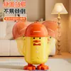 Cubo de basura de dibujos animados de patito amarillo con tapa deslizante para el hogar, habitación infantil, dormitorio, con ruedas, cubo de basura de pingüino de doble compartimento móvil