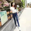 Jeans crop de color claro estilo coreano para mujer, de primavera y verano, tiro alto, adelgazantes, ajustados, elásticos, estilo skinny de lápiz, modernos