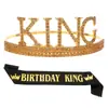 Conjunto de 2 Peças Cinto Cerimonial Coroa de Liga de Aniversário Masculino Transfronteiriço Tiara Coroa de Rei Masculina Vestido de Festa de Aniversário