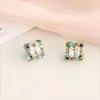 Pendientes de botón de cristal de colores con aguja de plata de lujo vintage, aretes de cristal transparente de artesanía pesada, estilo hecho a mano, personalidad, pendientes de alta gama