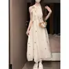 Vestido Curto Floral Estilo Francês 150 para Mulheres Verão Laço Vestido Midi Estilo Chinês com Alça A-line
