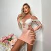 Vestido de Top Tube Blanco Degradado con Cortes de Tentación Europeo y Americano Ropa Íntima Sexy para Mujer Falda Sexy para Cadera Lencería