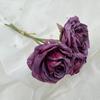 Simulação de flores 3 cabeças de rosas de champanhe com borda assada, rosas de alta qualidade quentes transfronteiriças, flores falsas de comércio exterior, rosas de seda com borda queimada
