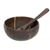 Tazón de Yogur Tazón de Cáscara de Coco Tazón de Desayuno con Avena Tazón de Ensalada Postre Vajilla Doméstica Popular Tazón de Madera Natural con Cuchara