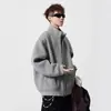 Chaqueta Abrigo de Lana Gris Pesado con Cuello Alto para Mujer Hombre Invierno Nueva Sensación de Alta Gama Engrosada Cálida Cardigan con Doble Cremallera